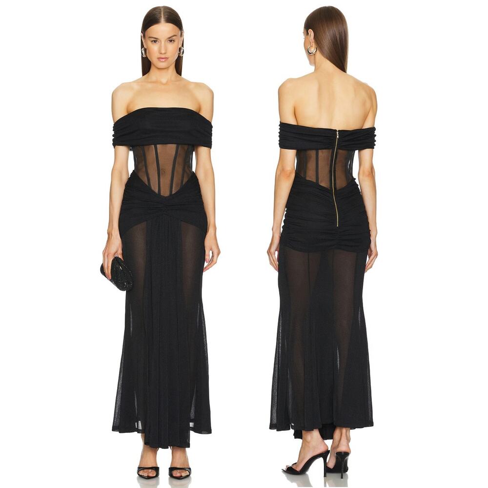 Michael Costello Catalina Corset Gown Mesh Strapless Formal Evening Party Prom S